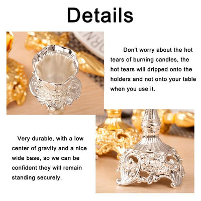 Sziqiqi Silver Plated Candlestick Holders Set of 2 Taper Candle Holders Deluxe Ornate Candle Holders for Shabbat Taper Candles, Candle Centerpiece, Wedding Candles, Christmas Candle, 7.4inch