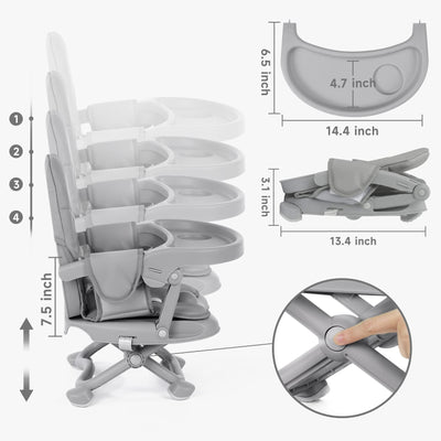 YOLEO High Chair for Toddlers Folding Compact Portable Booster Seat Babies/Kids Chair on Chair for Dining Table Camping (Grey)