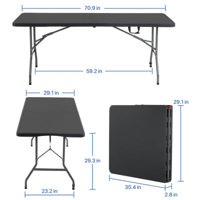 HKLGorg Folding Table 6 Ft Heavy Duty Fold Up Table Camping Working Table Indoor Outdoor Plastic Folding Table Utility Party Dining Table Easy to Assemble with Lock Function Black