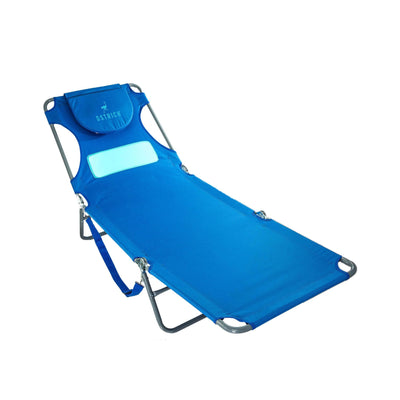 Ostrich Ladies Comfort Lounger Portable Reclining Outdoor Patio Beach Lawn Camping Pool Tanning Chair with Chest Support, Ocean Blue