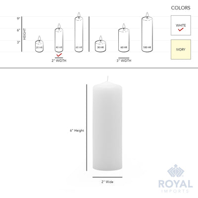 Royal Imports Pillar Candles White Unscented Premium Wax, 40 Hours Burning for Wedding, Spa, Party, Birthday, Holiday, Bath, Home Decor - 2"x6" Inch - Set of 12