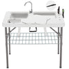 Hupmad 37" Folding Fish Cleaning Table w/Double Sinks & Faucet, Outdoor Portable Fillet Station w/Grid Frame, Knife & Standard Garden Spray Nozzle, Multifunctional Washing Table for Camping or Kitchen