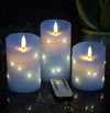 danip Sky Blue LED Flameless Candle with Embedded Starlight String, 3 LED Candles, 11 Key Remote Control, 24 Hour Timer Function, Dancing Flame, True Wax, Battery Powered. (Sky Blue)