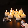 Eywamage Real Wax Ivory Flameless Tealights with Remote Batteries Included, Bright Flickering LED Tea Votive Candles Set of 10