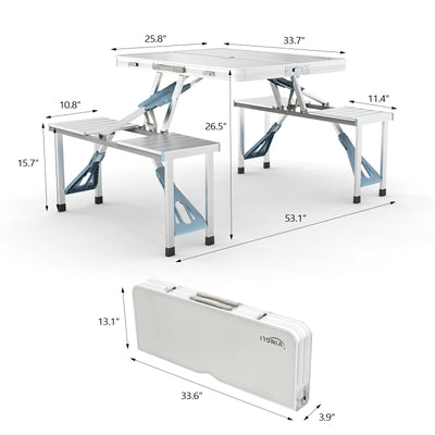 VINGLI 4Ft Folding Camping Picnic Table with Seats/Umbrella Hole-265 Lbs Support That Lightweight and Fold Up Card Suitcase Table Aluminum Alloy Frame, RV Tabletop with Soft Handl