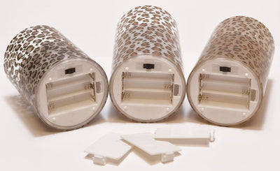 Mark Feldstein & Associates Wild Leopard Animal Print Flameless LED Glass Pillar Candles, Set of 3, 6 Inch