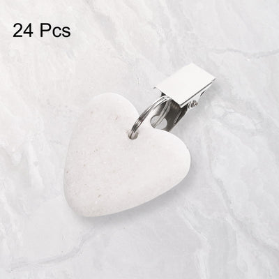 uxcell Tablecloth Weights with Metal Clip, 24PCS Marble Tablecloth Pendant, Heart Shape Tablecloth Pendant Picnic Tablecloth Clips for Decoration, Family Dinner Party (White)