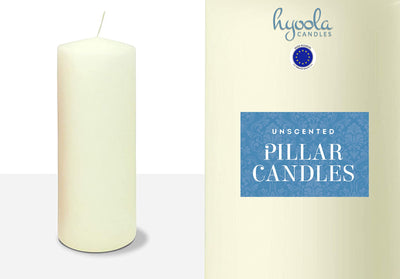 HYOOLA Ivory Pillar Candles 3x8 Inch - Unscented Pillar Candles - 6-Pack - European Made