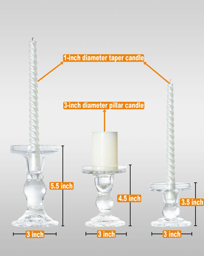 YOUTUOY Crystal Glass Candle Holder Set of 3 for Pillar Candles, Taper Candles, and Tea Lights, Pillar Candle Holder Set for Wedding, Party, Holiday Decoration