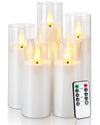 Amagic Pure White Acrylic Flameless Candles, Battery Operated Candles, Flickering LED Pillar Candles with Remote Control and Timer, 3D Wick, Set of 5