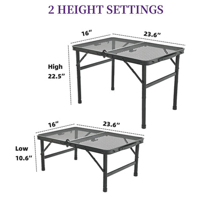 Goaylate Camping Table, 2 ft Folding Grill Table with Mesh Desktop, Anti-Slip Feet, Height Adjustable, Lightweight & Portable Aluminum Outdoor Table for Camping, Picnic, RV, BBQ (23.6"X16"X22.5")