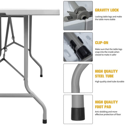 Byliable Folding Table 6ft Portable Heavy Duty Plastic Fold-in-Half Utility Foldable Table Plastic Dining Table Indoor Outdoor for Camping, Picnic and Party, White