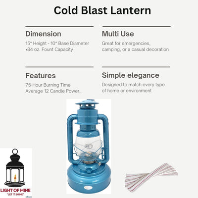 Light of Mine | Dietz #2500 Jupiter Oil Burning Lantern| Kerosene Oil Lamp | Camping Lantern with 6 Pack of 7/8" Wick Strips (Blue)