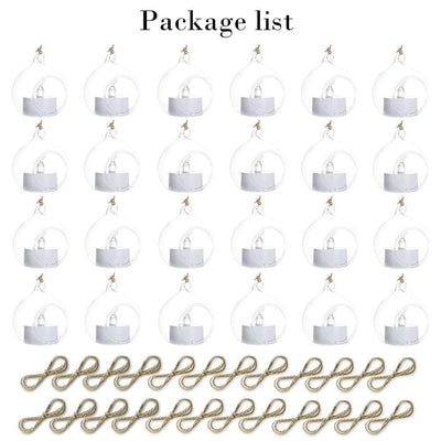 Sziqiqi Hanging Glass Globes Orbs Tea Light Candle Holders with Flameless LED Tealight for Wedding Ornaments, Wedding Birthday Christmas Party Centerpiece Accessory 2.36inch 20pcs +4 Extra