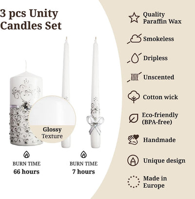 Unity Candles for Wedding Ceremony Set - 3 Pcs 6" Pillar & 2 10" Tapers Candles - Unity Decorative Wedding Candle White Ceremonial Candles - Velas Decorativas para Boda - Wedding Table Centerpiece