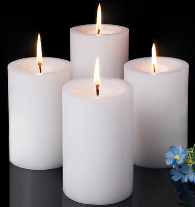 TRIRITE 4pcs White Pillar Candles Bulk 2.8x4inchs Unscented, Smokeless and Dripless Large Round Candles Pillar for Weddings, Home Decoration, Restaurants, Spa, Church (4pcs)