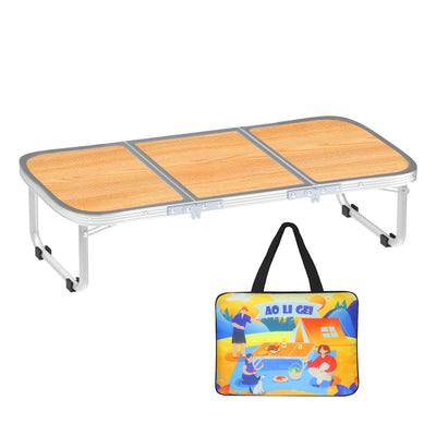 AO LI GEI Folding Camping Table Small with Storage Bag,Adjustable Height Portable Picnic Table,Upgraded Thickening Lightweight Outdoor Table Aluminum Legs (Brown:15.7"x35.4", Height:10.6")