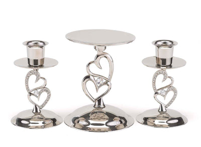 Hortense B. Hewitt Sparkling Love Set Candle Stands, 4-Inch, Nickel-Plated, 3 Count