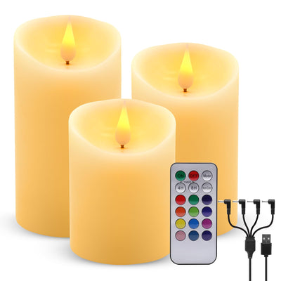 ALED LIGHT Rechargeable Candles Flickering with Remote,Flameless Candles Built-in Rechargeable Battery,RGB&Warm White Real Wax LED Candles for Home Decoration,Christmas,Party