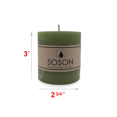 Simply Soson Dark Moss Green Rustic Texture Pillar Candles 3x3 inch - Set of 3 - Unscented Decorative Green Candles, No drip Candles, Ideal as Large Candles for Home Decor, Weddings, Holidays