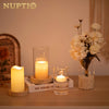 NUPTIO Hurricane Glass Candle Holders: Clear Round Cylinder Vases with Wood Plate Base for Pillar Floating Candles Set of 2 Wooden Hurricanes Vase Pillars Holder for Wedding Party Table Centerpiece