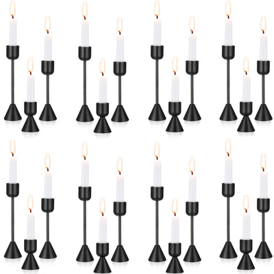 Suclain Set of 24 Short Candle Holders Metal Taper Candle Holders Modern Candlestick Holder Table Centerpieces for Party, Wedding, Dinning, Home, Birthday Decor(Black)