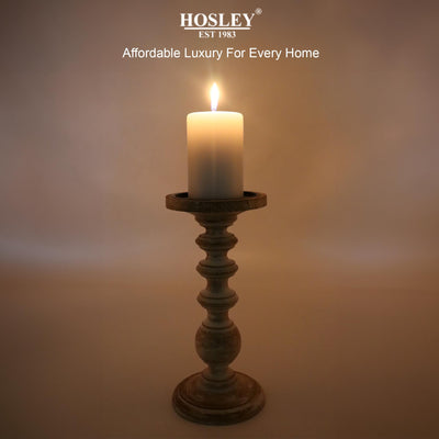 Hosley Set of 2 Natural LED Wooden Pillar Candle Holder 11" High, Country Style Ideal Gift for Wedding Party Home Spa Reiki, Aromatherapy Settings LED Votive Candle Gardens