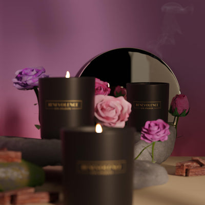 Benevolence Candles Rose & Sandalwood Scented Candle Men | 8 oz Rose Scented Candles for Men | 45 Hour Burn Spring Candle, Gifts for Women | Manly Indulgence Candles | Sandalwood Candles