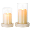 NUPTIO Hurricane Glass Candle Holders: Clear Round Cylinder Vases with Wood Plate Base for Pillar Floating Candles Set of 2 Wooden Hurricanes Vase Pillars Holder for Wedding Party Table Centerpiece