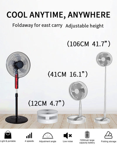 UN UNITEDTIME Desk and table fan, Foldable Fans Portable Travel Fan Battery Operated or USB Powered,Adjustable Height,My Foldaway fan with remote Control Timer 4 Speed Settings (White)