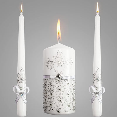 Unity Candles for Wedding Ceremony Set - 3 Pcs 6" Pillar & 2 10" Tapers Candles - Unity Decorative Wedding Candle White Ceremonial Candles - Velas Decorativas para Boda - Wedding Table Centerpiece