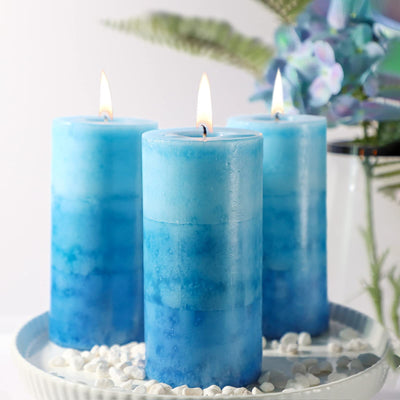 Petristrike Ocean Scented Pillar Candles,60+ Hrs Long Burning Candles, Set of 3 Blue Candles for Home Scented (3x6'')