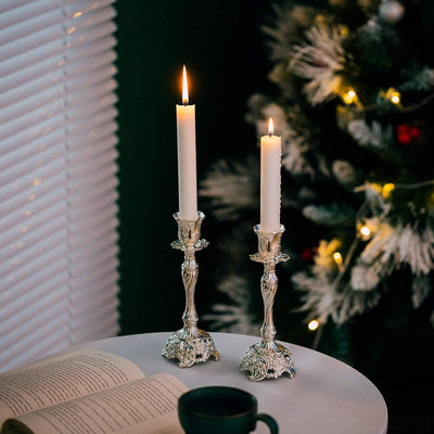 Sziqiqi Silver Plated Candlestick Holders Set of 2 Taper Candle Holders Deluxe Ornate Candle Holders for Shabbat Taper Candles, Candle Centerpiece, Wedding Candles, Christmas Candle, 7.4inch