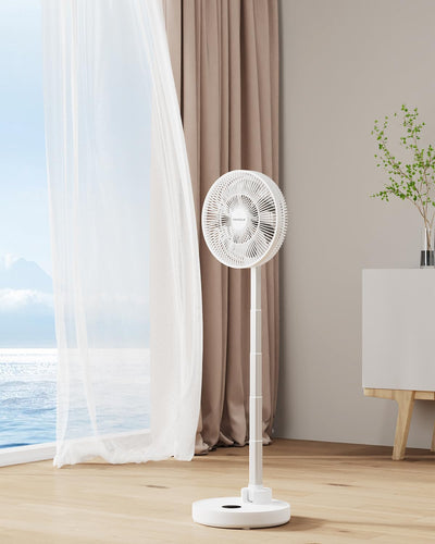 TriPole Standing Oscillating Pedestal Fan, Rechargeable Battery Operated Quiet Height Adjustable Floor Fan with Remote Timer, Foldaway Portable Fan for Bedroom Home Travel, 5-31H Working, 12''