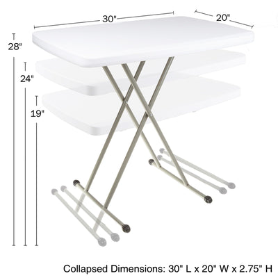 Lavish Home Lightweight Portable Folding Desk-Small Plastic Table for Camping, Playing Cards, and Crafting by Everyday Home, 19-28 Inch Tall, White