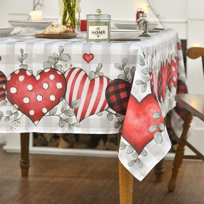 Horaldaily Valentine's Day Tablecloth 60×104 Inch, Buffalo Plaid Red Love Hearts Washable Table Cover for Party Picnic Dinner Decor