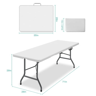 WGCTEK 6 Foot Plastic Folding Table,Portable Picnic Table Outdoor for Camping,Party,Wedding,Picnic,with Lock,Handle - White