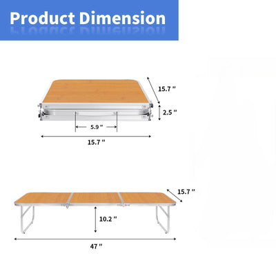 Moosinily Camping Table 4FT Folding Picnic Table Foldable Low Camp Table Portable Lightweight Outdoor Beach Floor BBQ Travel Yellow 47.2×15.7 inch