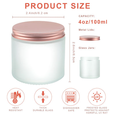 Tioncy 12 Pcs 4oz Frosted Empty Glass Candles Jars Containers with Rose Gold Lids 100ml Round Candle Making Jars Cosmetic Container Storage Jars Mason Canning Jar Food Storage for Powder Liquid