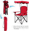 GYMAX Canopy Chair, Portable Folding Beach Pool Chair Lawn Chair with Canopy Two Cup Holders and Carry Bag, for Outdoor Beach Camp Park Patio (Red)