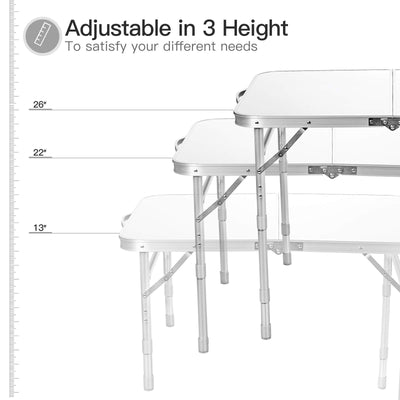 Giantex 3FT Portable Camping Table, Aluminum Picnic Table W/Carrying Handle, 3 Adjustable Heights, Lightweight Folding Table for Outdoor Grill Cooking Picnic Camping Party BBQ