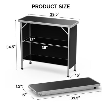 VINGLI Portable Bar Table, 3-Tier Shelves, Mobile Bar Table for Events, Party, Camping, Picnic, Tradeshow, Indoor with Black Skirt, 39 "L x 34" H,Set of 2 (1)