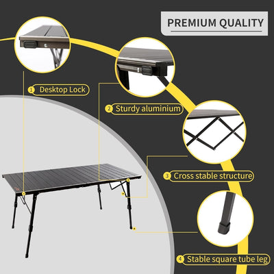 FAIR WIND Outdoor Folding Portable Lightweight Camping Table Aluminum Roll - Up Table with Adjustable Height, 50'' Length Camp Table with Carry Bag, Support 70 LBS…