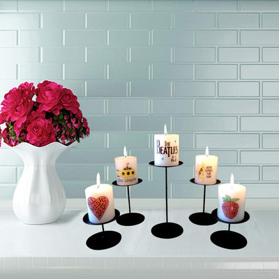 NiceAI Candle Holders for Pillar Candles Fireplace Candelabra Modern Iron Candlesticks Table Centerpiece Home Decoration Wedding Sturdy Set of 5 Black