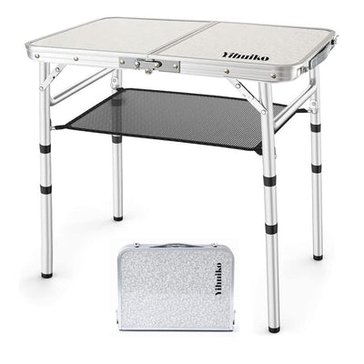 YihuiKo Folding Picnic Table, Small Camping Table with Adjustable Heights, Portable Lightweight Aluminum Side Table for Office, Beach, Garden, Travel(10"/19"/24" Height)