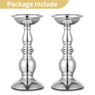 Nuptio Silver Pillar Candle Holders, Wedding Centerpieces Metal Candle Holder for 3 inches Candles Stand Decoration Ideal for Weddings Special Events Parties Living Room, 2 Pcs