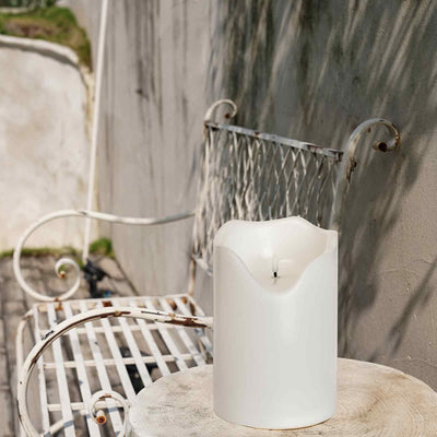 Homemory 6" x 8" Extra Large Outdoor Waterproof Candle with Auto 6-Hour Timer, Big Flameless Candle, Extra Wide and Tall Pillar Candle Battery Operated, White Plastic Made, Long Last for Months