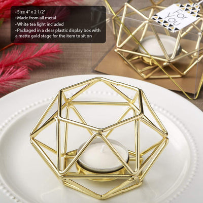 Wedding Baby Bridal Shower Party Favors, Fashioncraft Bundle of 40 4inch Gold-Tone Geometric Hexagon Tea Light Candle Holders