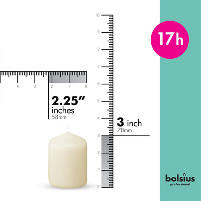 BOLSIUS 12 Ivory Pillar Candles Bulk - 2.3 x 3 inch Candle Set - 17 Hours Clean Burning - No Palm Oil - 0% Animal Fat - Premium European Quality - Wedding, Party, Dinner & Emergency Candles