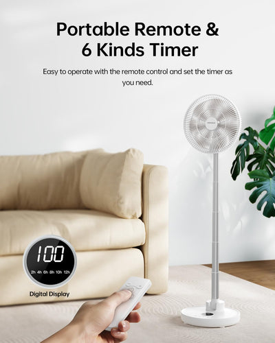 TriPole Standing Oscillating Pedestal Fan, Rechargeable Battery Operated Quiet Height Adjustable Floor Fan with Remote Timer, Foldaway Portable Fan for Bedroom Home Travel, 5-31H Working, 12''